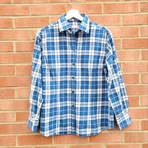 Mazzarelli Women's Plaid Slim Fit Shirt Blue 46 Large
